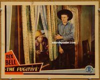 m211 FUGITIVE #3 movie lobby card '33 Rex Bell & bad guy at window!