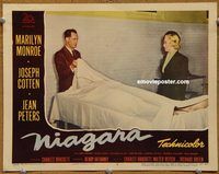 m379 NIAGARA movie lobby card #6 '53 Marilyn Monroe in morgue!