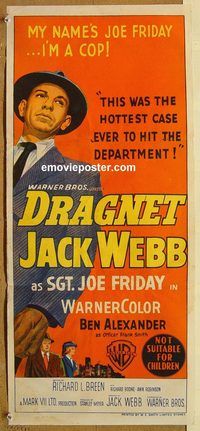 p316 DRAGNET Australian daybill movie poster '54 Jack Webb, Ben Alexander