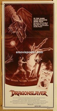 p318 DRAGONSLAYER Australian daybill movie poster 1981 cool dragon image!