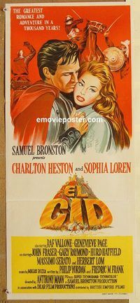 p329 EL CID Australian daybill movie poster '61 Heston, Sophia Loren