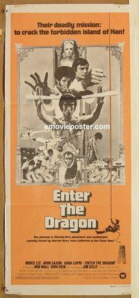 p337 ENTER THE DRAGON Australian daybill movie poster '73 Bruce Lee classic!