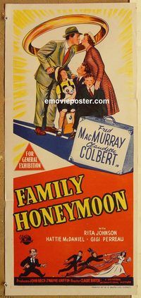 p358 FAMILY HONEYMOON Australian daybill movie poster '48 Colbert, MacMurray