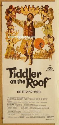 p369 FIDDLER ON THE ROOF Australian daybill movie poster '72 Topol, Picon