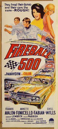 p374 FIREBALL 500 Australian daybill movie poster '66 car racing, Avalon