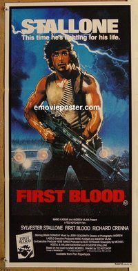 p377 FIRST BLOOD Australian daybill movie poster '82 Rambo, Sly Stallone