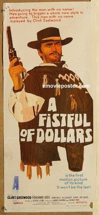 p378 FISTFUL OF DOLLARS Australian daybill movie poster '67 Clint Eastwood