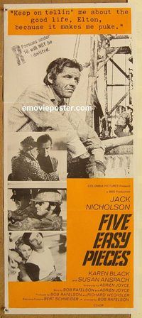 p381 FIVE EASY PIECES Australian daybill movie poster '70 Jack Nicholson