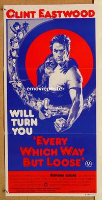 p346 EVERY WHICH WAY BUT LOOSE red/blue Australian daybill movie poster '78