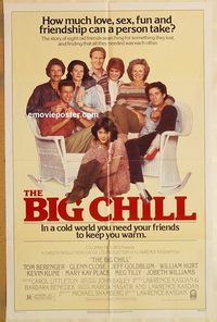 v163 BIG CHILL one-sheet movie poster '83 Glenn Close, William Hurt, Kline