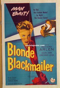 v198 BLONDE BLACKMAILER one-sheet movie poster '58 bad girl man bait!