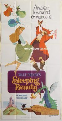 b926 SLEEPING BEAUTY three-sheet movie poster R70 Disney classic!