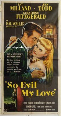 b932 SO EVIL MY LOVE three-sheet movie poster '48 Ray Milland, Ann Todd