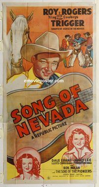 b937 SONG OF NEVADA three-sheet movie poster '44 Roy Rogers, Dale Evans