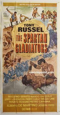 b940 SPARTAN GLADIATORS three-sheet movie poster '64 sword and sandal!