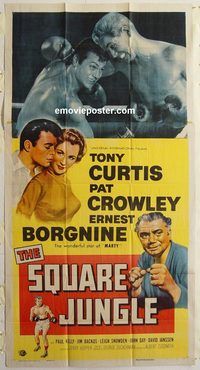 b943 SQUARE JUNGLE three-sheet movie poster '56 Tony Curtis, boxing!