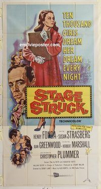 b944 STAGE STRUCK three-sheet movie poster '58 Henry Fonda, Strasberg