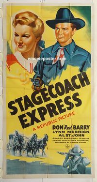 b945 STAGECOACH EXPRESS three-sheet movie poster '42 Red Barry, Lynn Merrick