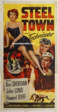 b950 STEEL TOWN three-sheet movie poster '52 sexy Ann Sheridan, John Lund