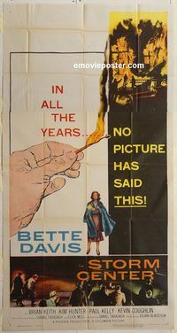 b952 STORM CENTER three-sheet movie poster '56 Bette Davis, Brian Keith