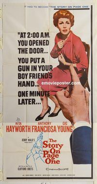 b953 STORY ON PAGE ONE three-sheet movie poster '60 Rita Hayworth, Franciosa