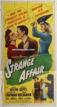 b954 STRANGE AFFAIR three-sheet movie poster '44 Allyn Joslyn, Evelyn Keyes