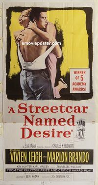 b959 STREETCAR NAMED DESIRE three-sheet movie poster R58 Brando, Leigh