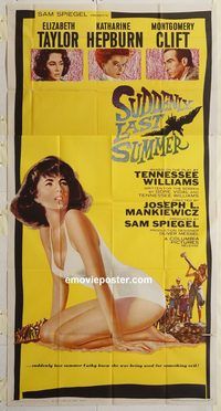 b960 SUDDENLY LAST SUMMER three-sheet movie poster '60 sexy Liz Taylor!