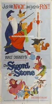 b967 SWORD IN THE STONE three-sheet movie poster '64 Disney, King Arthur!