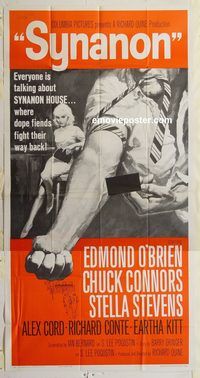 b968 SYNANON three-sheet movie poster '65 Richard Conte, drug addiction!