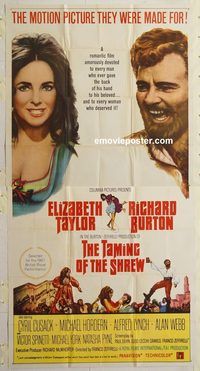 b970 TAMING OF THE SHREW three-sheet movie poster '67 Liz Taylor, Burton