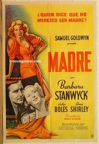 b497 STELLA DALLAS Argentinean movie poster '37 Stanwyck, Boles