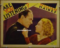 m022 ARE YOU LISTENING movie lobby card '32 William Haines, Madge Evans