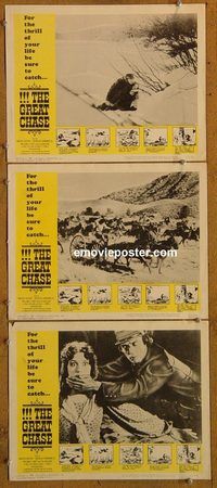 e310 GREAT CHASE 3 vintage movie lobby cards '63 Buster Keaton, Fairbanks