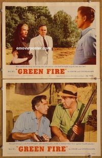 e133 GREEN FIRE 2 vintage movie lobby cards '54 Grace Kelly, Stewart Granger