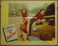 d302 HAZARD vintage movie lobby card #8 '48 Paulette Goddard hitchhiking!