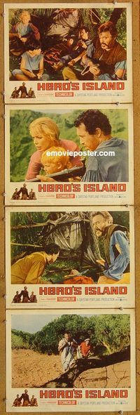 e443 HERO'S ISLAND 4 vintage movie lobby cards '62 James Mason, Brand