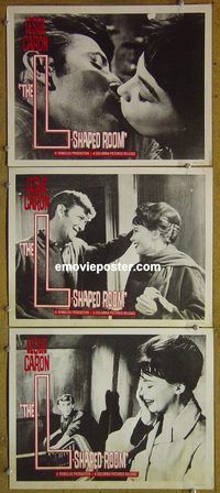 e330 L-SHAPED ROOM 3 vintage movie lobby cards '63 Leslie Caron, Bryan Forbes