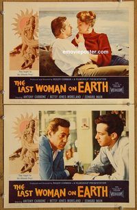 e160 LAST WOMAN ON EARTH 2 vintage movie lobby cards '60 Roger Corman