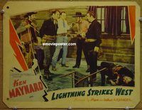 d403 LIGHTNING STRIKES WEST vintage movie lobby card '40 Ken Maynard caught!