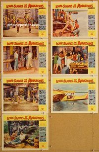 e780 LOVE-SLAVES OF THE AMAZONS 7 vintage movie lobby cards'57 Taylor, Segale