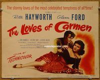 d892 LOVES OF CARMEN vintage movie title lobby card '48 Rita Hayworth, Ford