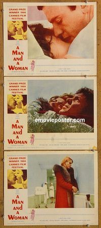 e333 MAN & A WOMAN 3 vintage movie lobby cards '66 Anouk Aimee, Trintignant