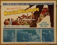 d902 MAN ON A TIGHTROPE vintage movie title lobby card '53 Fredric March