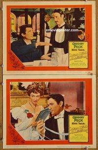 e172 MAN WITH A MILLION 2 vintage movie lobby cards '54 Greogry Peck