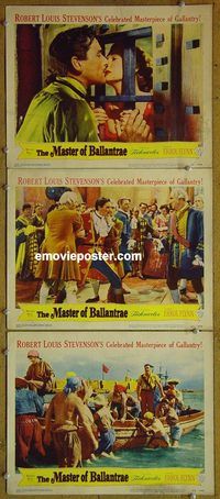 e338 MASTER OF BALLANTRAE 3 vintage movie lobby cards '53 Errol Flynn