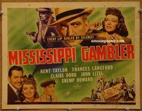 d909 MISSISSIPPI GAMBLER vintage movie title lobby card '42 Kent Taylor, Langford