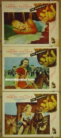 e341 MONGOLS 3 vintage movie lobby cards '62 Anita Ekberg, Jack Palance