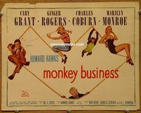 d910 MONKEY BUSINESS vintage movie title lobby card '52 Grant, Rogers, Monroe