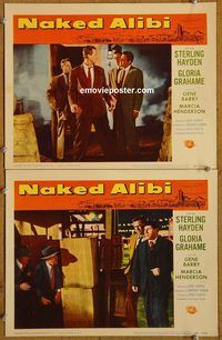 e179 NAKED ALIBI 2 vintage movie lobby cards '54 Gene Barry, Sterling Hayden